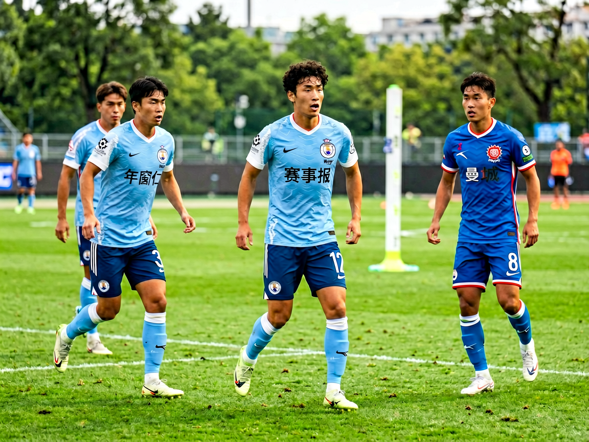 足球运动员在训练场上进行赛前热身和战术演练